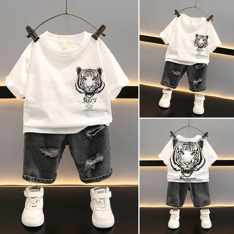 

Childrens Short Sleeve Set Childrens Clothing 2024 Summer New Collection Small and Medium Sized Kids Leisure Two Piece Set