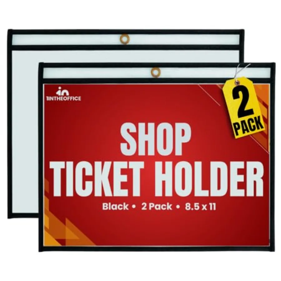 

Dry Erase Pocket Sleeves 8.5x11 Shop Ticket Holders Stitched Black Edge Trim 2 Pack