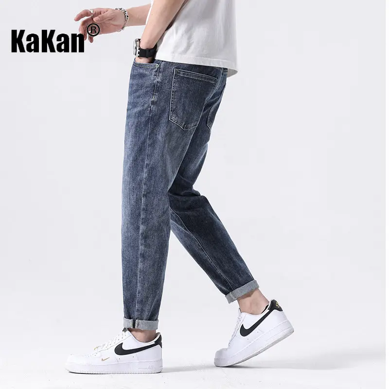 Kakan-celana pendek Denim lurus biru kasual Eropa dan Amerika K023-3285 pria Jeans baru musim semi dan musim panas