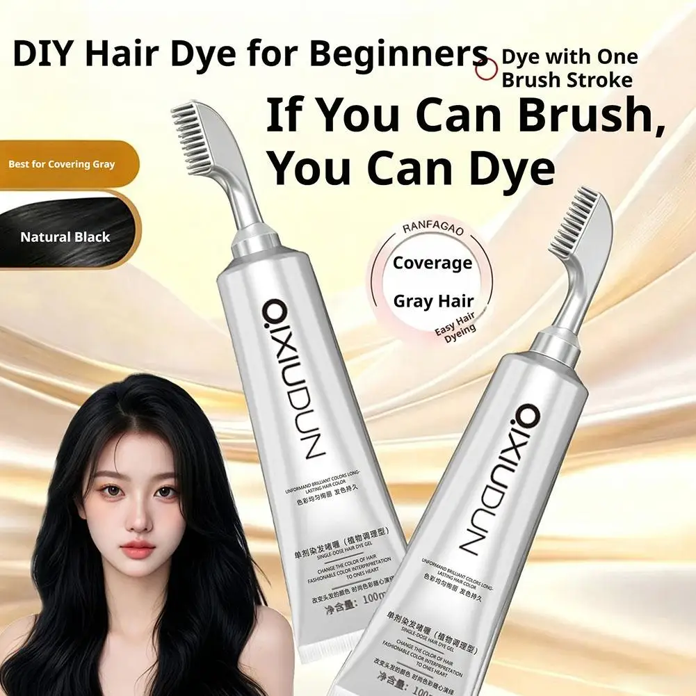 100ml Portable Hair Dyeing Comb Plant Extract Brown Black Cover White Hair Dye Gel Scalp Protection Lasting Self-dyeing Cream