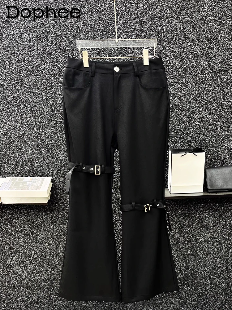 

Men's 2025 Autumn New Fashion Versatile Flared Pants Male Handsome Loose Stylish Retro Trousers High-end Buckle Strap Suit Pants