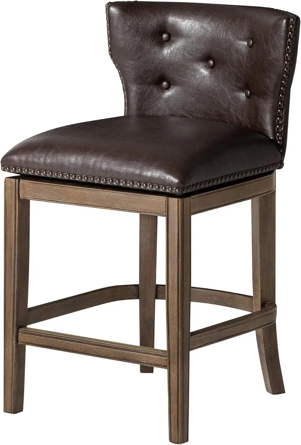 Hugo 26 Inch High Counter Height Barstool With Low Back In Walnut Finish With Marksman  Vegan Leather Upholstered Seat