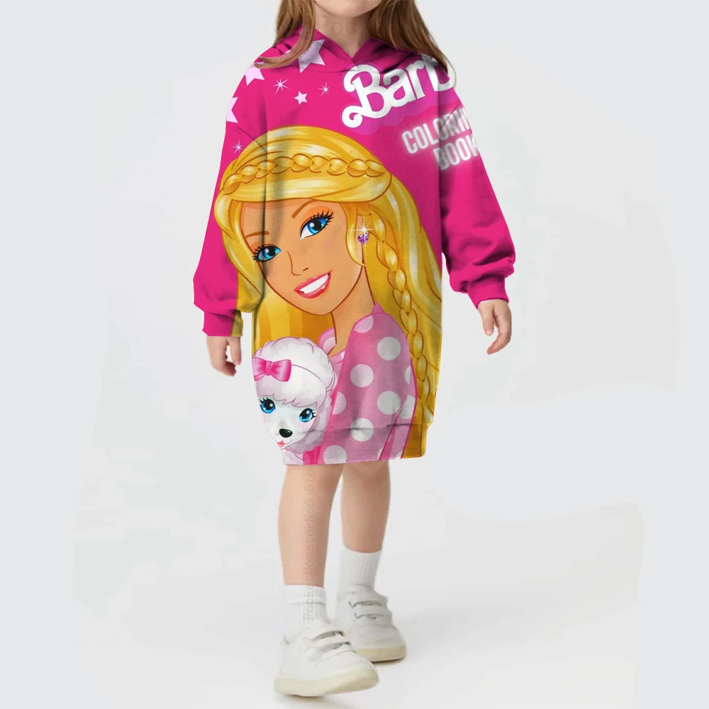 New Christmas gift children's sweater dress girls Barbie Princess print autumn and winter cute comfortable hooded dress