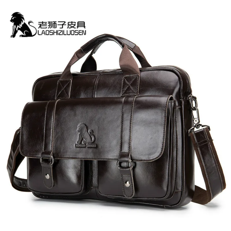 Genuine Leather Business Messenger Bag Men Shoulder Bag Vintage Male Casual Totes Handbag Cowhide Crossbody Bag Men