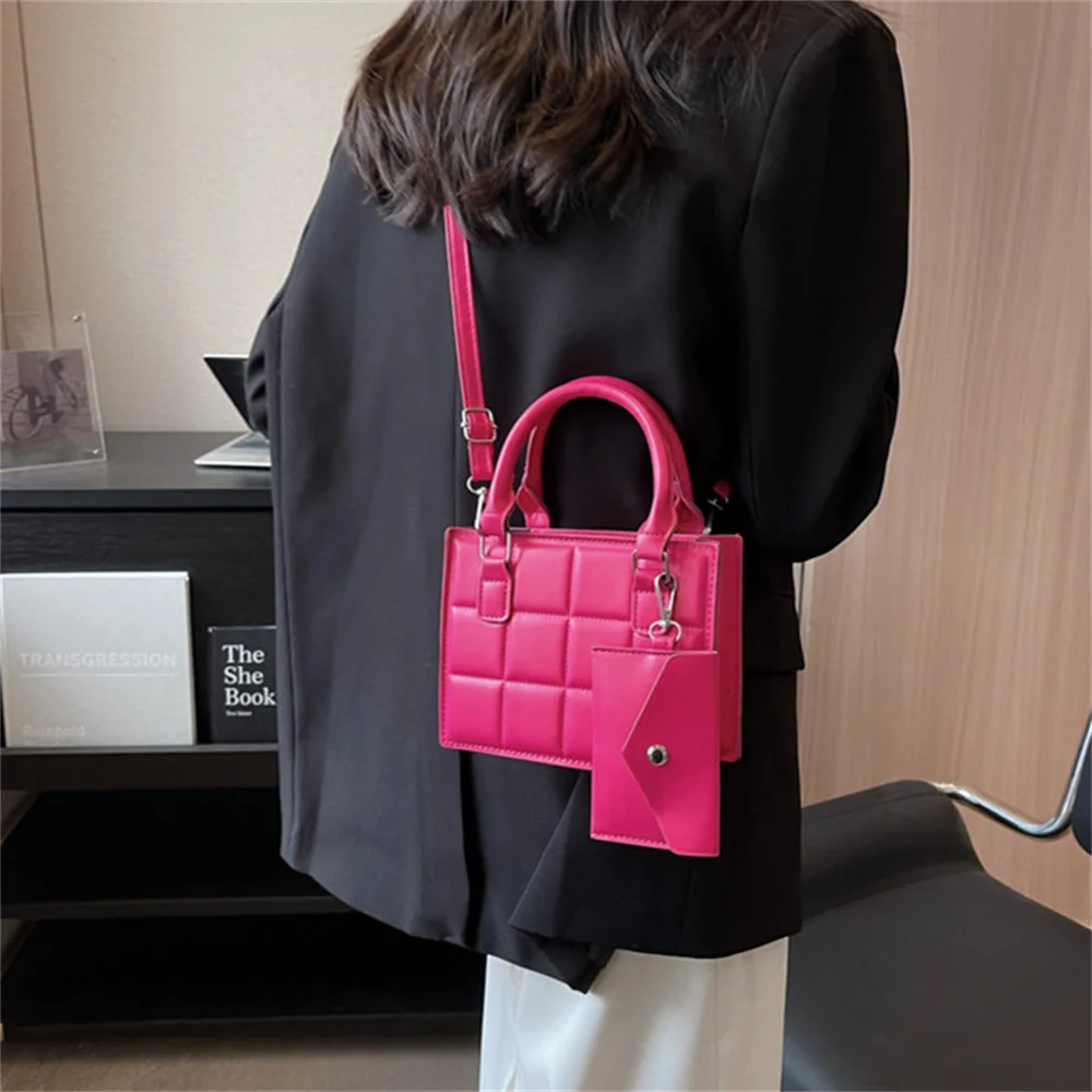 Single Strap Chequer Women Handbags Fashion Ladies PU Leather Shoulder Handbag Soft Solid Color Crossbody Bag Casual Ladies Tote