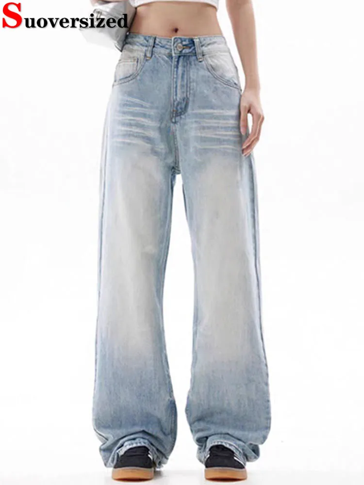 Mulheres vintage baggy calças de brim retas moda coreana cintura alta casual perna larga calças jeans primavera outono streetwear solto vaqueros