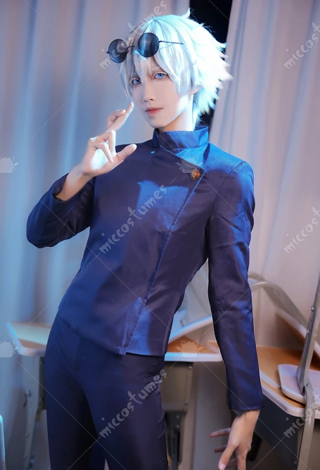 

Miccostumes Unisex Fight Powerful Sorcerers Satoru Cosplay Costume Top and Pants Halloween Cosplay Costume