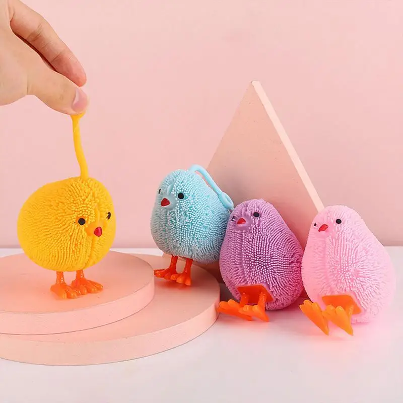 Cartoon TPR Plush Chick Decompression T oys Luminous Elastic Chicken Pinch Relief Venting Music Toy s idget Toy For Kids Adults