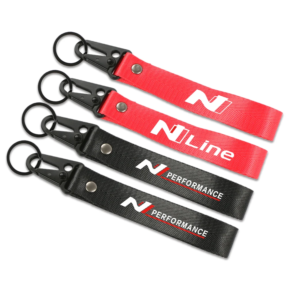 For Hyundai i20n i30n Veloster Kona nline Tucson Sonata Elantra Car keytags Strap keychian Auto Badge Nylon Metal Key Chain