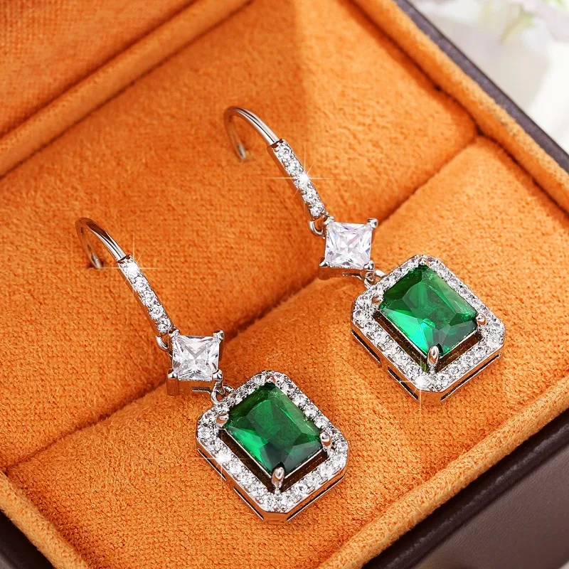 Huitan moderne Mode grün cz Tropfen Ohrringe für Frauen Silber Farbe Luxus Braut Hochzeit Party Zubehör neuen trend igen Schmuck