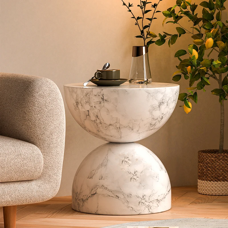 

Modern Faux Marble Side Table, Creative Sofa Tea Table, Designer Minimalist Nightstand, Luxurious Corner Table for Home Use