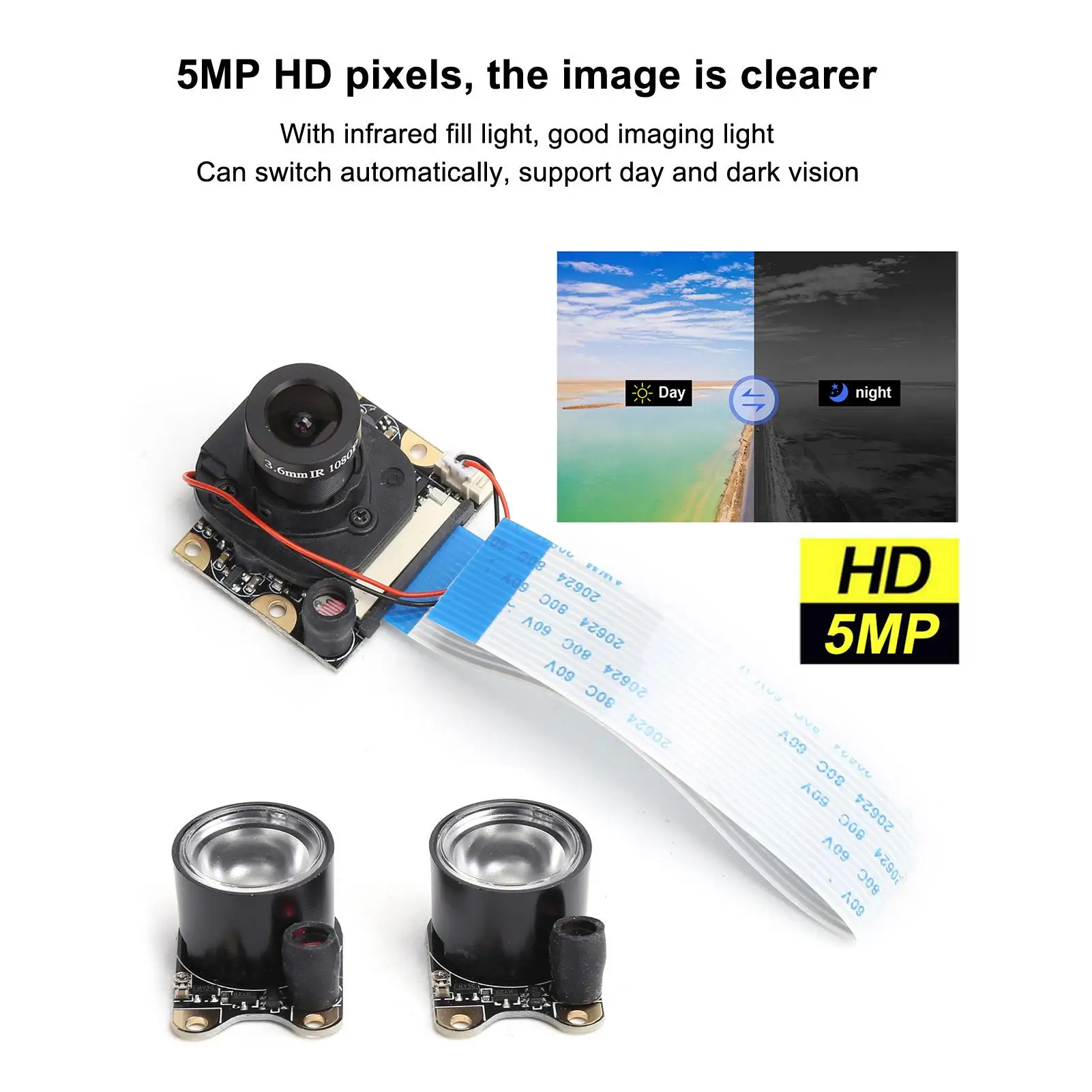 5MP HD Camera Module with IR-CUT & Infrared Light for raspberry Pi - Automatic Switching