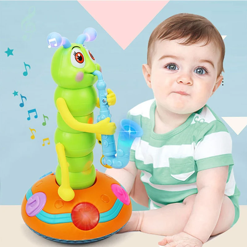 Electric Dancing Singing Twisted Worm for Children, Musical Light, Blowing Saxophone, Caterpillar, Baby Soothing Toys for Kids, Boys and Girls