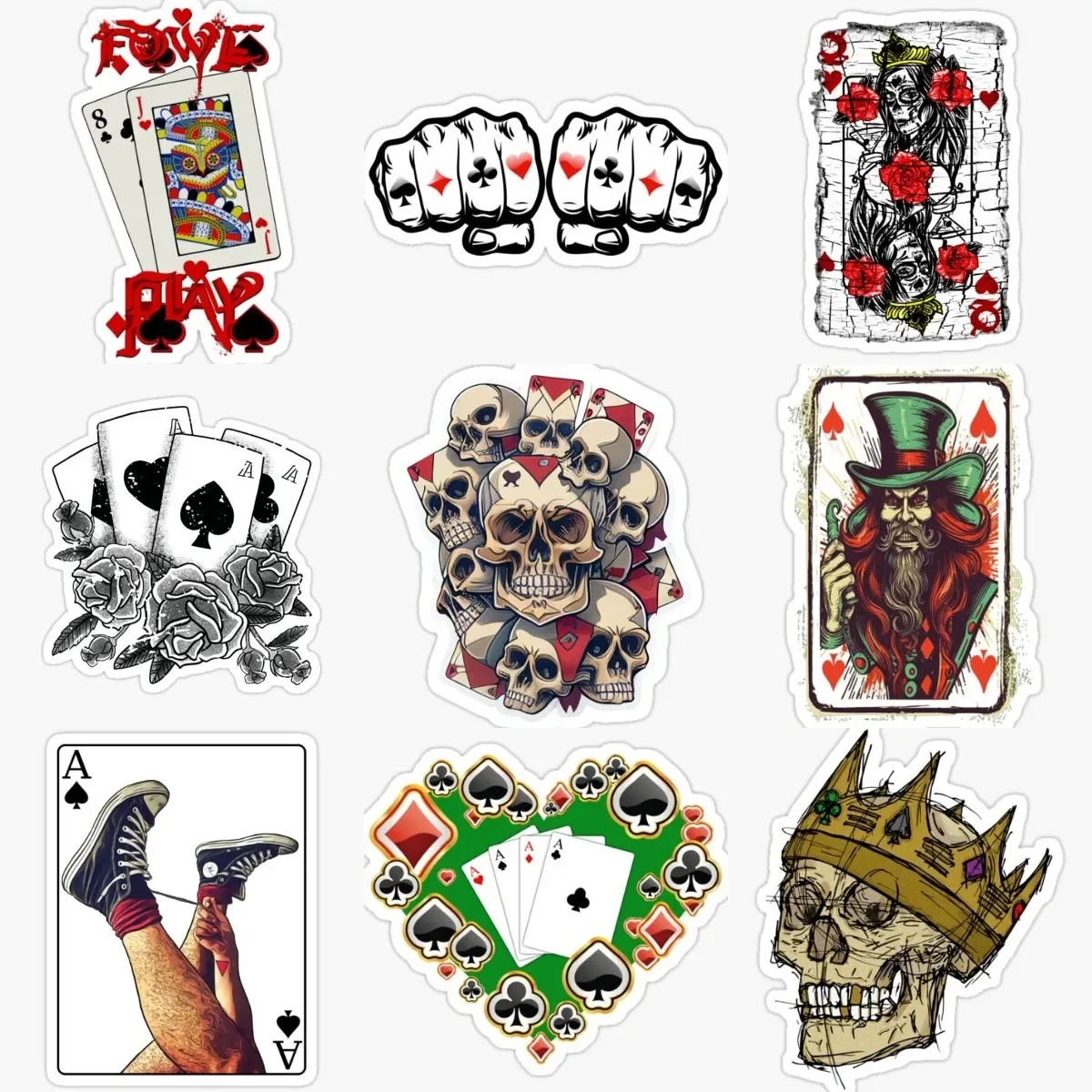 

Playing Card Spade Club Heart Diamond Joker Skull PVC Creative Stickers for Decorate Car Table Van Wall Motorcycle Truck Window