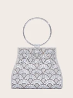 Bolso para banquete, bolso de moda para boda, bolso de cadena de diamantes hecho a mano de cuero Artificial plateado para mujer