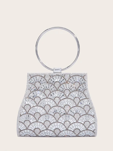 Bolso para banquete, bolso de moda para boda, bolso de cadena de diamantes hecho a mano de cuero Artificial plateado para mujer