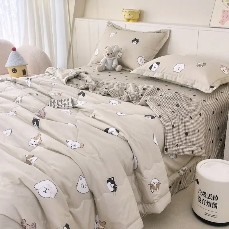 2025 new super soft class A cloud cotton glutinous cotton cloud washed cotton summer quilt four-piece set summer thin quilt