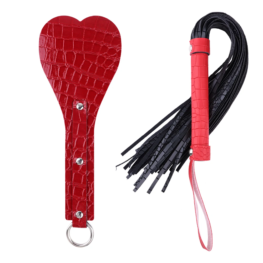 Sm Sex Speelgoed 2 Stuks Bondage Kit Hartvormige Pu Lederen Spanking Peddel Met Kwastje Met Hand Slapping Zweep Voor Vrouwen & Koppels