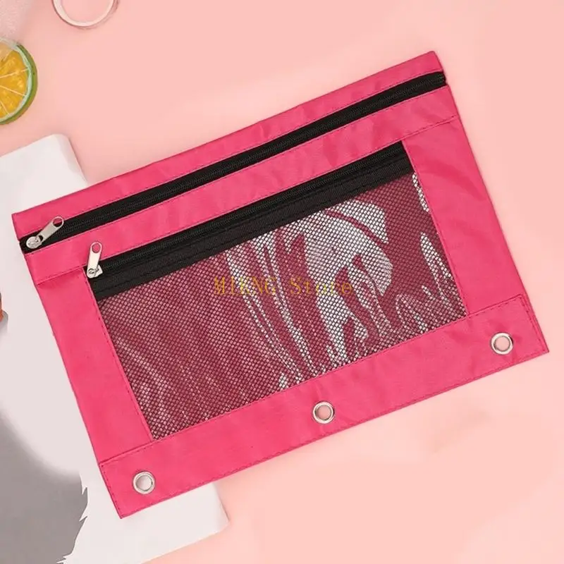 펜 가방 더블 지퍼 펜 파우치 3 반지 바인더 펜 케이스 케이스 파일 가방 펜슬 가방 최고의 판매