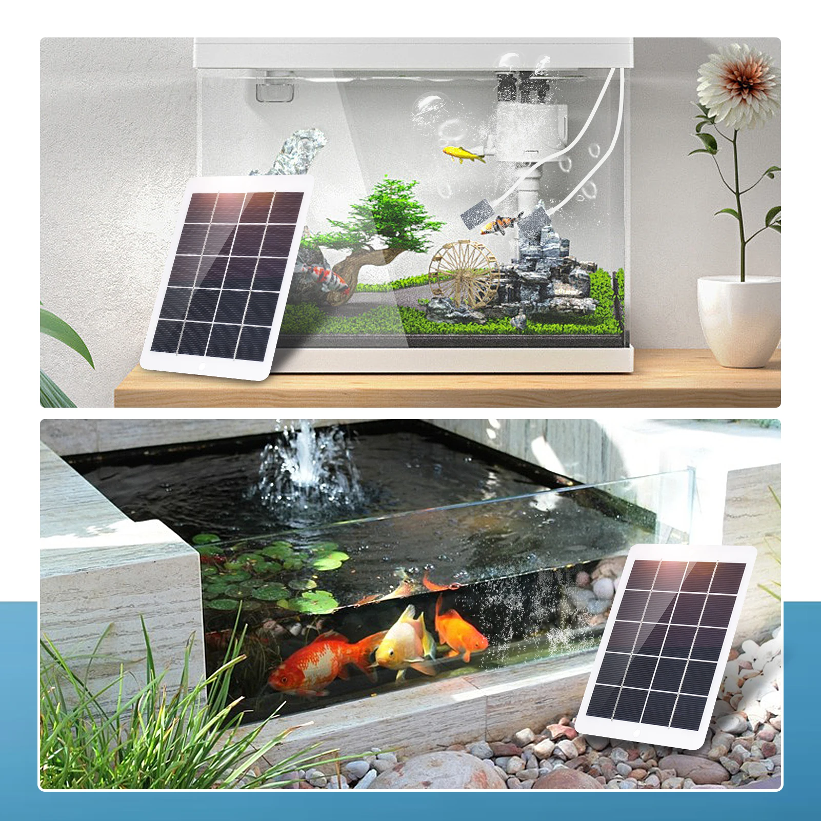 Solar Powered Oxygen Air Pump Kit for Aquarium Fish Tank Oxygenator Aerator with 3W 5V Solar Panel Pipe 2 Air Bubble Stones