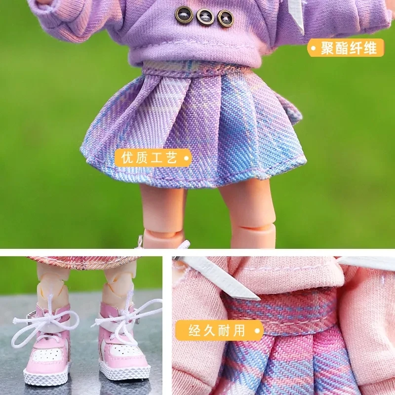 Ob11 Babykleertjes Crop Sweatshirt Rok Set Tricolor Pop Kleding Decoratie Accessoires Bjd 1/12 12 Punten Set