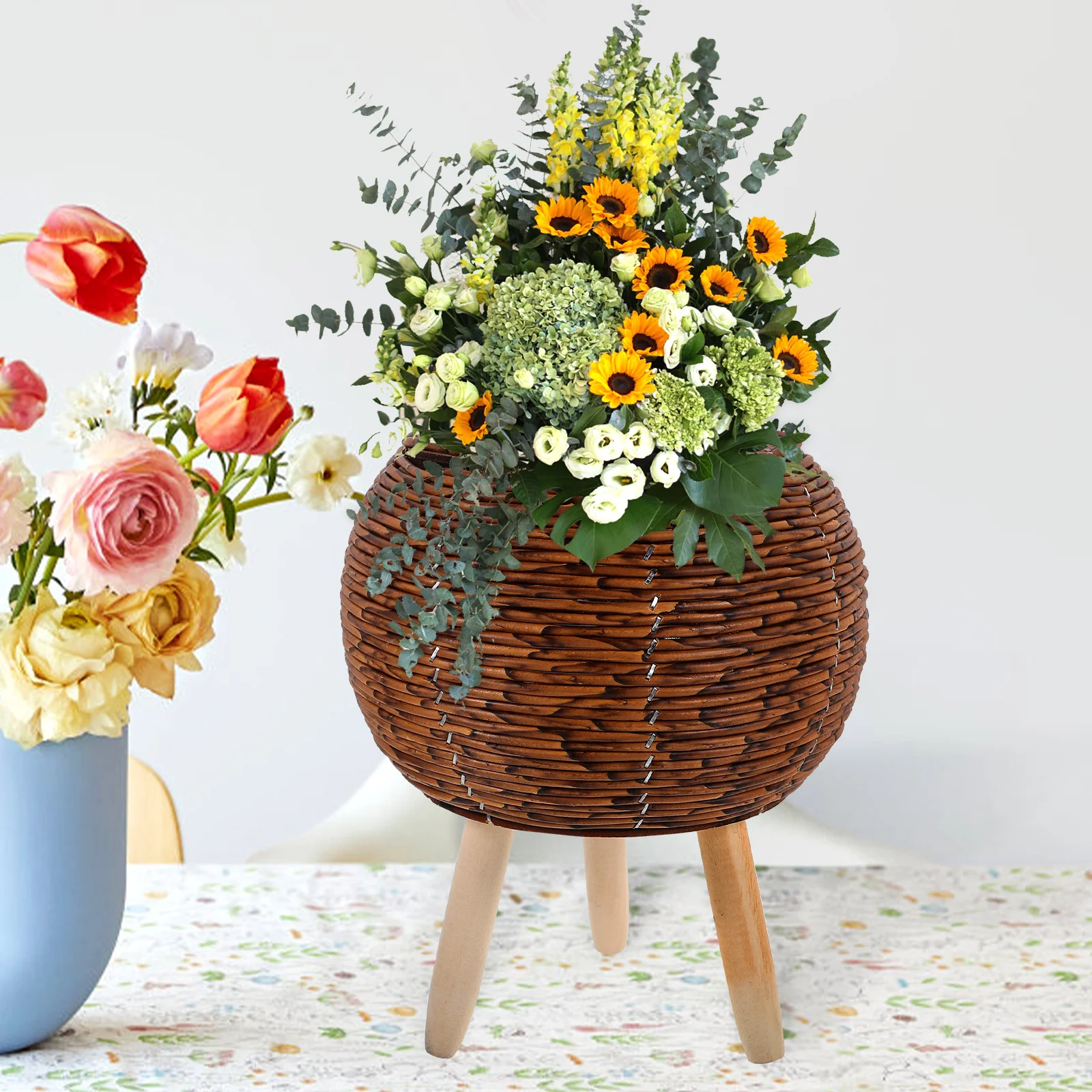 

Flower Pot Stand Handwoven Planter For Indoor Plants Large Space Woven Plant Container Storage Basket Home Decorative Weaving