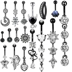 Black Cz Belly Button Ring Women Fashion Glitter Belly Ring Jewelry Heart Moon Navel Piercing Barbell Crystal Pircing Ombligo