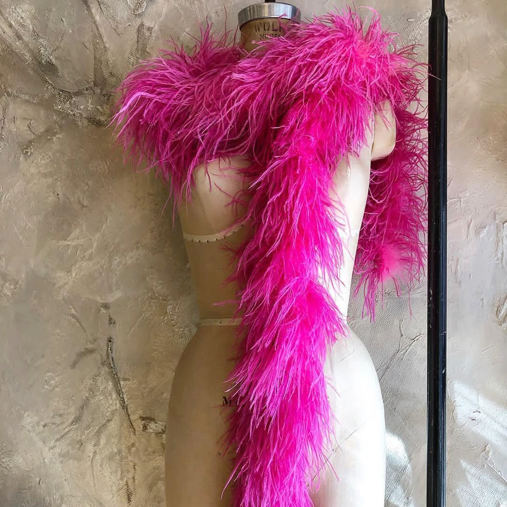 2M Natural Ostrich Feather Boa 2/4/6/8/10 Ply Soft Fluffy Plumes Shawl Ribbon for Clothing Decoration DIY Craft Accessories