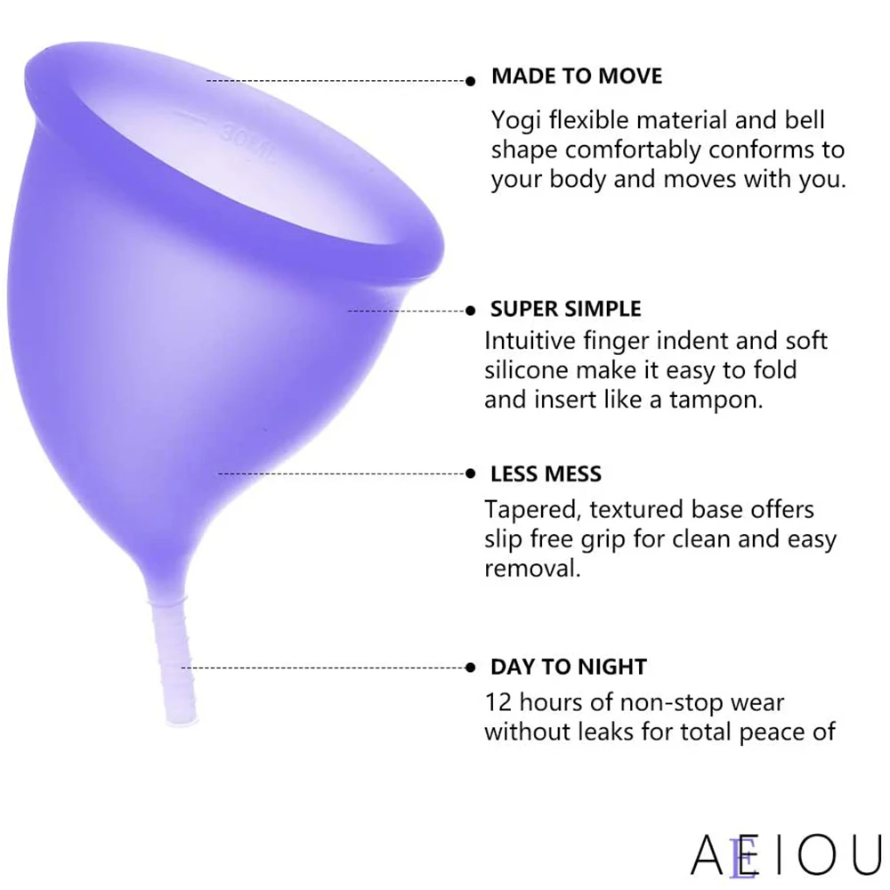 Aeiou Feminine Menstrual Cup Medical Silicone Hygiene Reusable Vagina Menstrual Collector Soft Menstrual Medical Silicon Cups