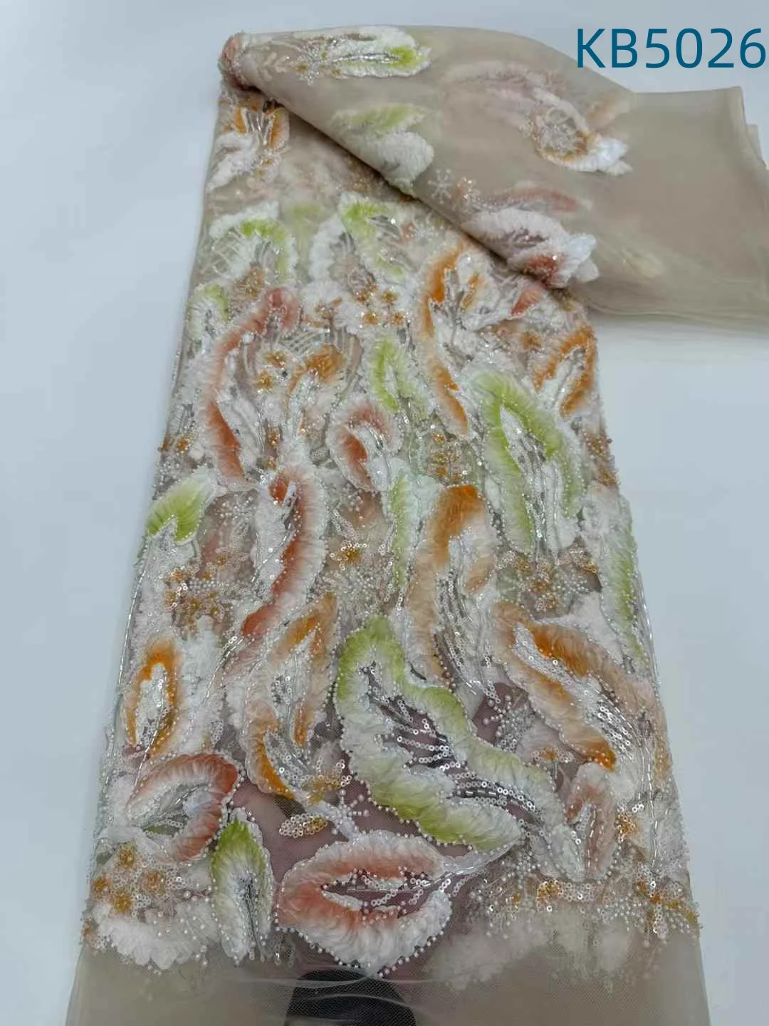 

African Lace Fabric 5 Yards High Quality 2025 Pink Sequins Tulle Lace Nigerian Beaded Embroidery Lace Fabrics For Sewing KB5026