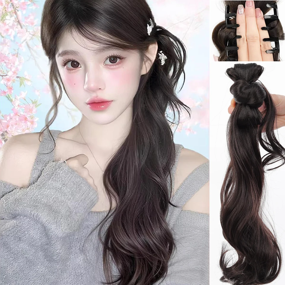 

Парик-пучок в старинном стиле с боковой завязкой и заколкой-крабом, синтетический парик-пучок для Ханьфу/Чонсам с косой и удлинением хвоста