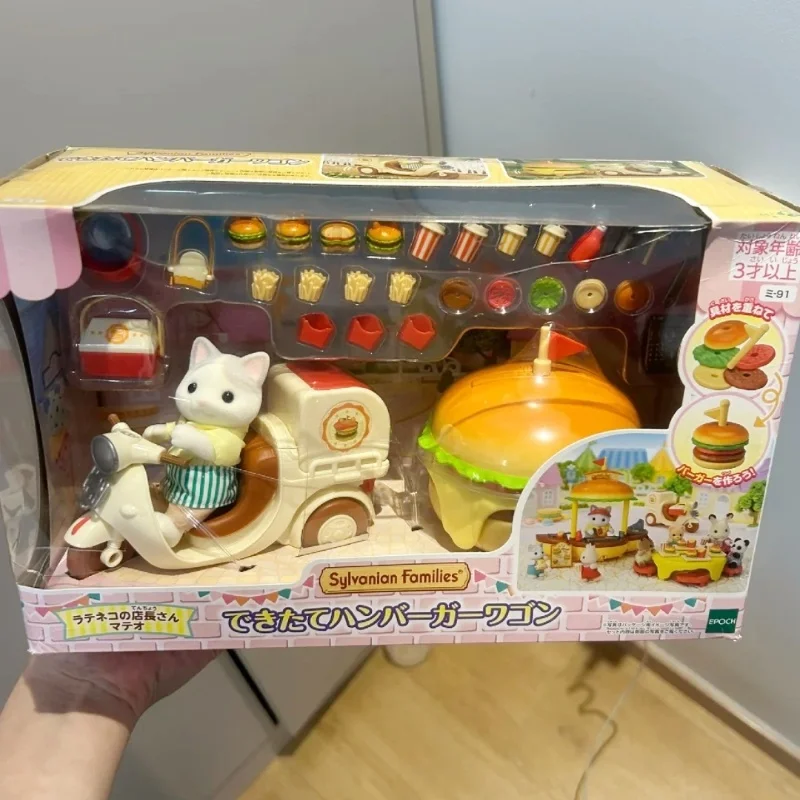 

New Sylvanian Families Anime Figures Cute Doll Burger House Furniture Explore Forest Waterfall Children Play House Birthday Toy