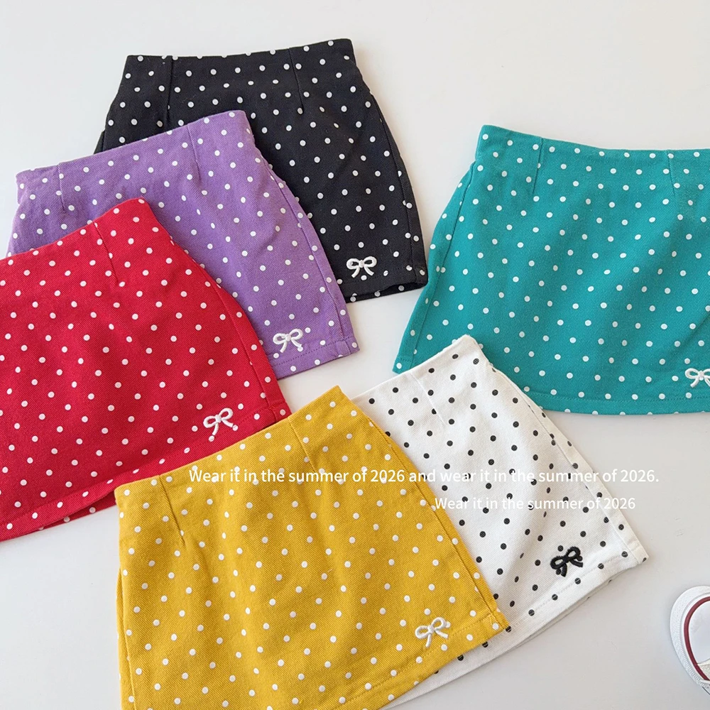 

Юбки в горошек для девочек от 1 до 9 лет, летние модные мини-юбки А-силуэта с вышивкой и бантом, с высокой талией, детская одежда, детские юбки