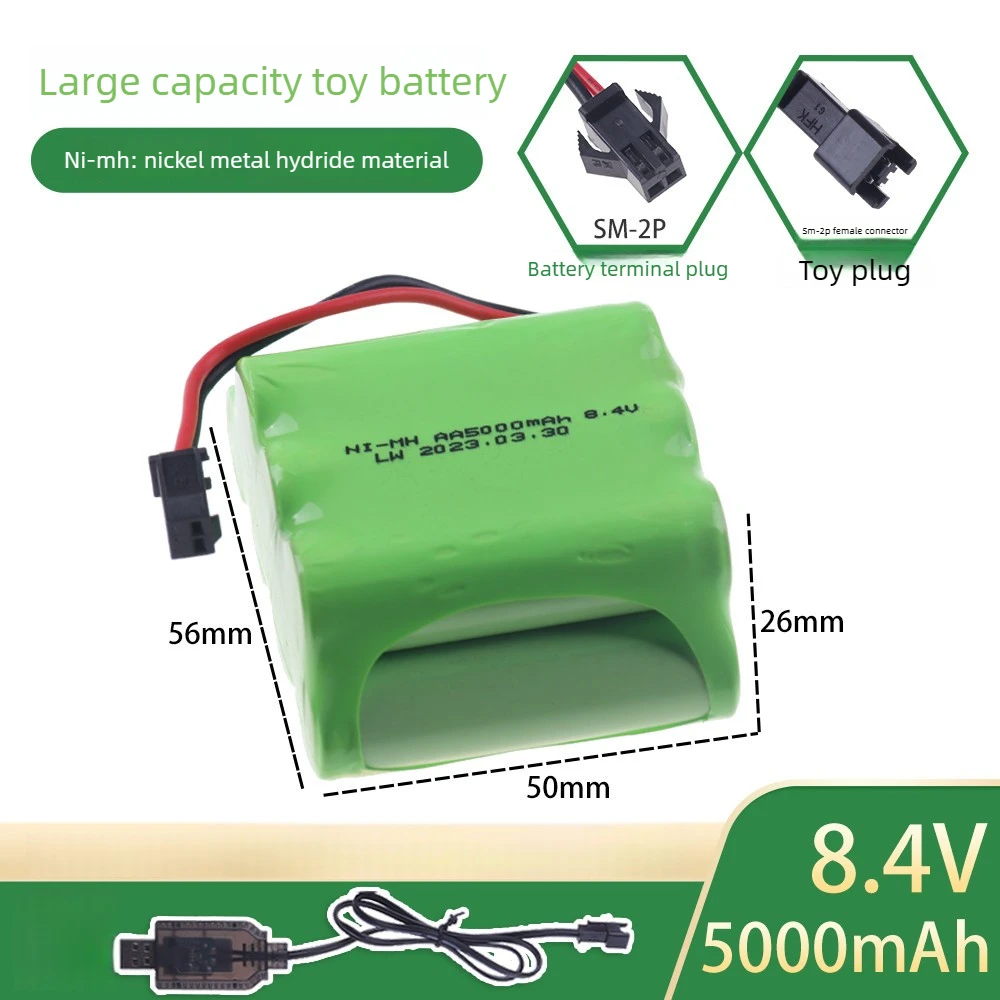 AA 8.4V Rechargeable Battery NiMH for Rc Toys Car Trucks Tanks Trains Robot Boat Gun Tools Parts 8.4V 5000mAh Battery with SM-2P