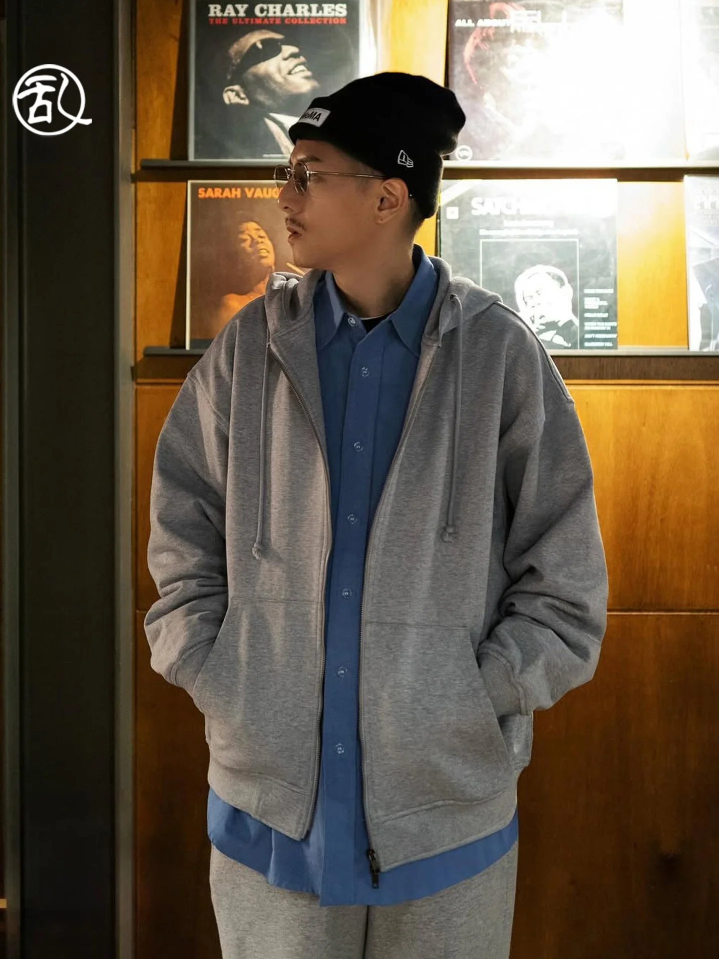 

Men's Hooded Open Cardigan Casual American Sle Heavyweight Jaet Autumn Winter Cotton Polyester Blend Long Sve Zi...