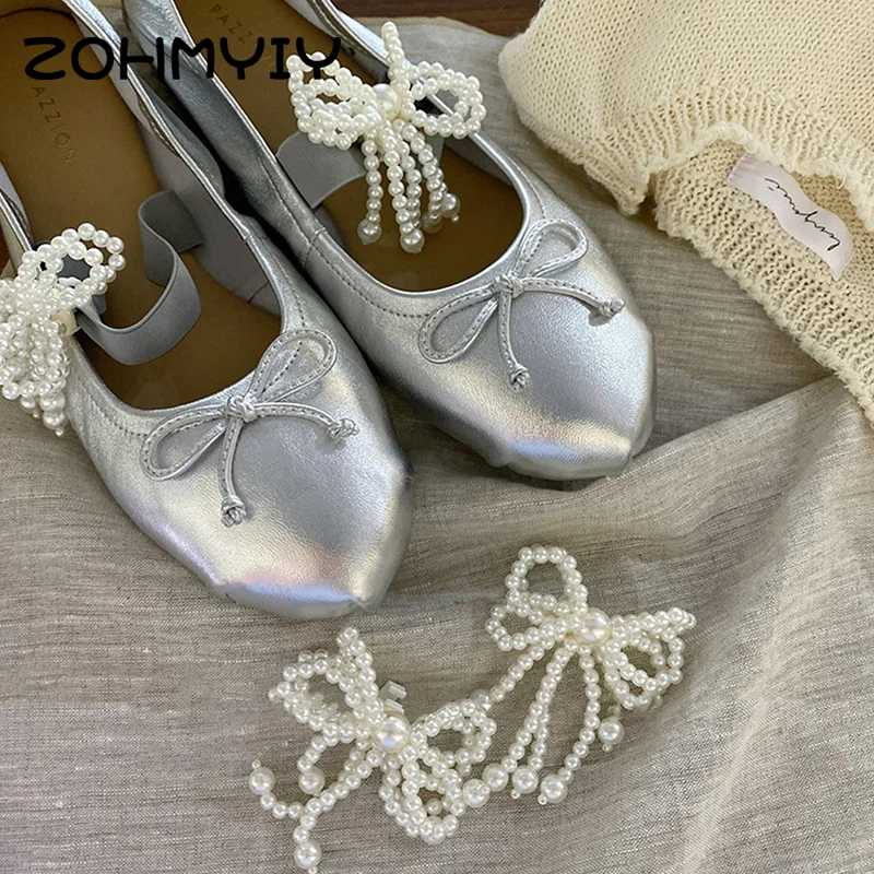 Fashion All-match Bow Charm Imitation Pearl Beaded Shoe Buckle Ornaments DIY Keychain Phone Chain Jewelry Making Supplies