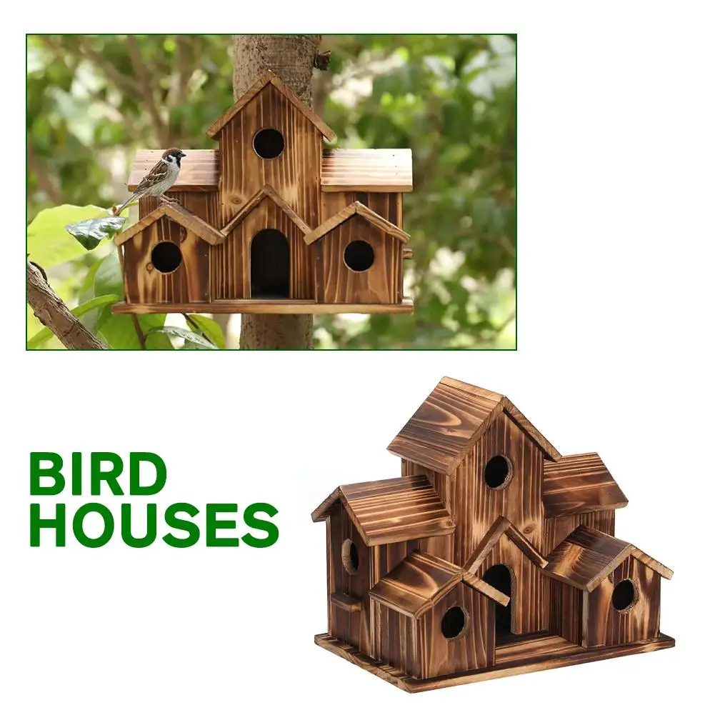 Wooden Outdoor Parrot And Hummingbird Nest Countryside Pendant Solid Wood Decoration Bird Feeder Hanging Bird House