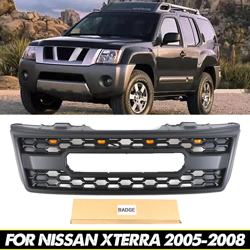 Front Grill With LED Light Racing grill Modification Fits For 2005-2008 Nissan Xterra Grill