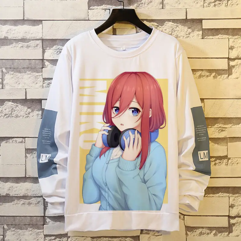 Anime jogo cinco pontas hanayome noiva nakano miku moletom unissex bidimensional em torno do pescoço manga longa camiseta outono