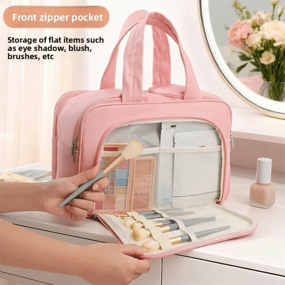

Вместительная дорожная косметичка из ПУ, легкий органайзер для макияжа, водонепроницаемый дорожный чехол с двойной молнией для кемпинга