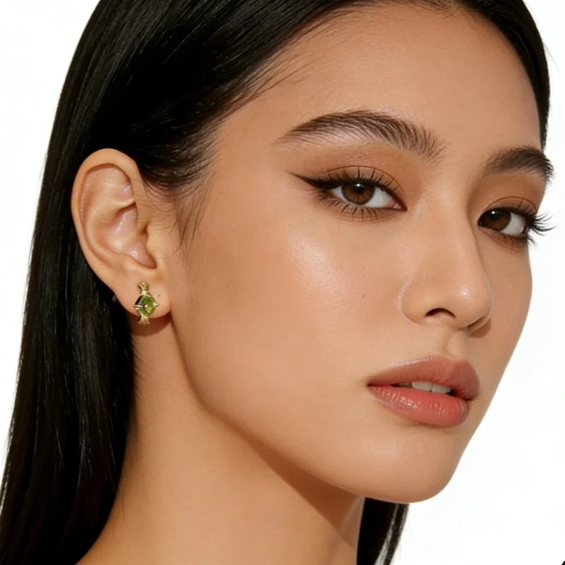 

S925 Gold Plated Silver Natural Peridot Ear Buckle 5mm Square Olivine CZ Dragonfly Hoop Earrings