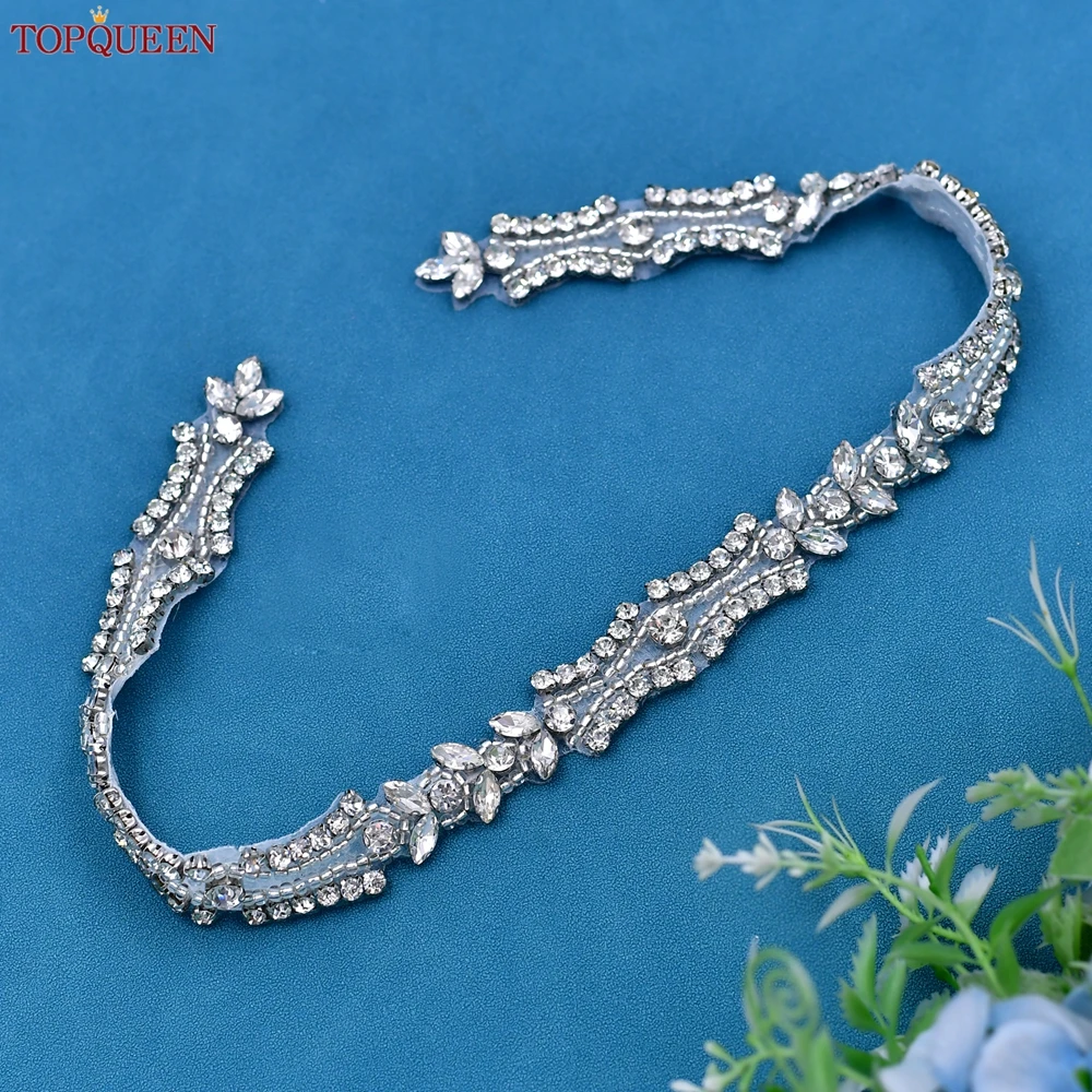 TOPQUEEN Sparkling Bridal Belt Wedding Formal Dress Rhinestone Sash Bridal Accessories Crystal Satin Ribbon Women's Sash S430