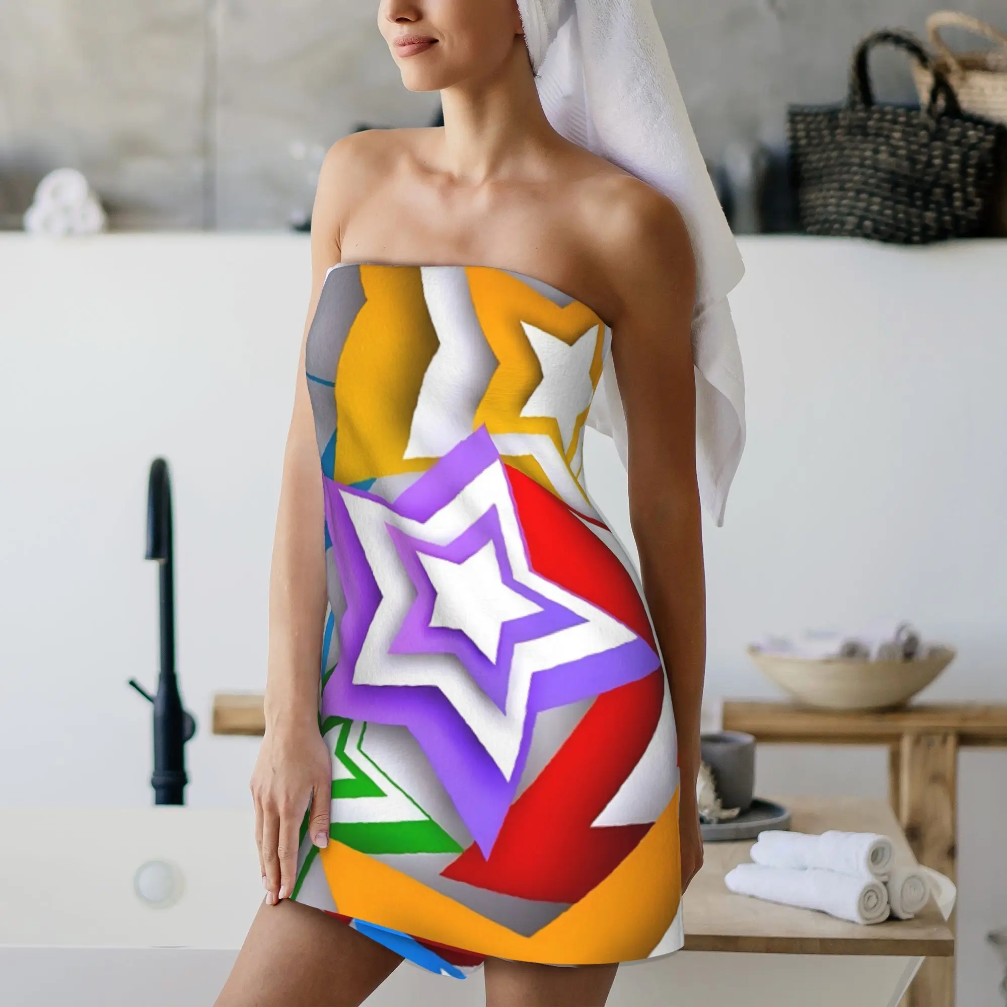 قطعة واحدة من من منشفة الشاطئ بتصميم نجمي ملون للسباحة على الشاطئ والعطلات والترفيه واللياقة البدنية، خفيفة الوزن وناعمة وسريعة الجفاف، مع Pri ممتع