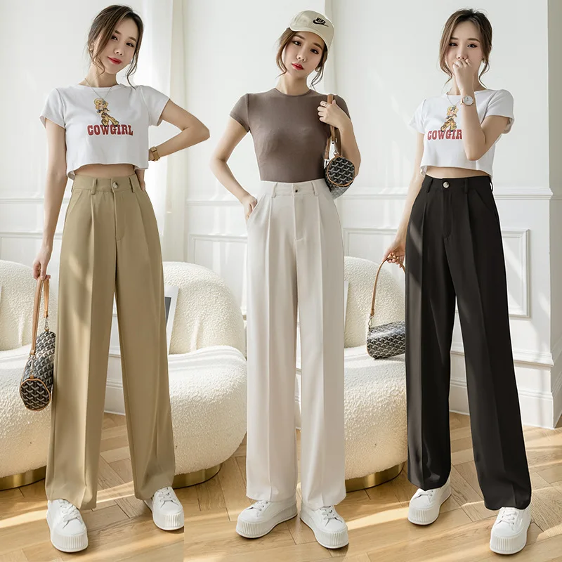 Real Shot Video Three Standard 2021 Spring and Summer New Korean Style Wide-Leg Suit Pants Slimming High Waist Casual Trousers O