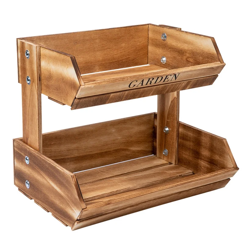 

Деревянная корзина для фруктов LLCS-2-Tier, многофункциональный кухонный контейнер для хранения овощей, хлеба, в деревенском винтажном стиле