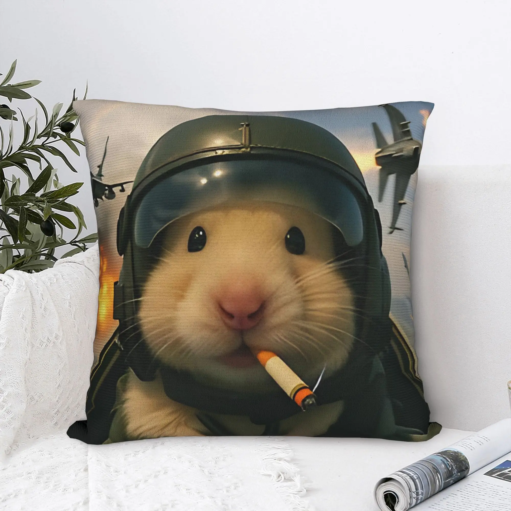 Flying Explosion Hamster Meme Smoking Square Pillow Covers Polyester Couch  Cushion Case Funny Home Decoration Pillowcase 45*45