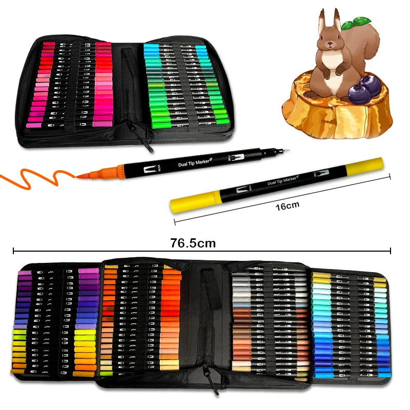 120 Kleuren Aquarel Pennen Set Dual Tip Penseel Art Markers Pen Voor Het Tekenen Van Schilderen Kalligrafie Kunst Benodigdheden Kleuring Kids