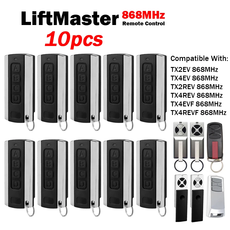 10pcs Newest 868MHz Garage / Gate Remote Control Compatible With LiftMaster TX4EVF TX2EV TX4EV CHAMBERLAIN TX4REV TX2REV TX4REVF