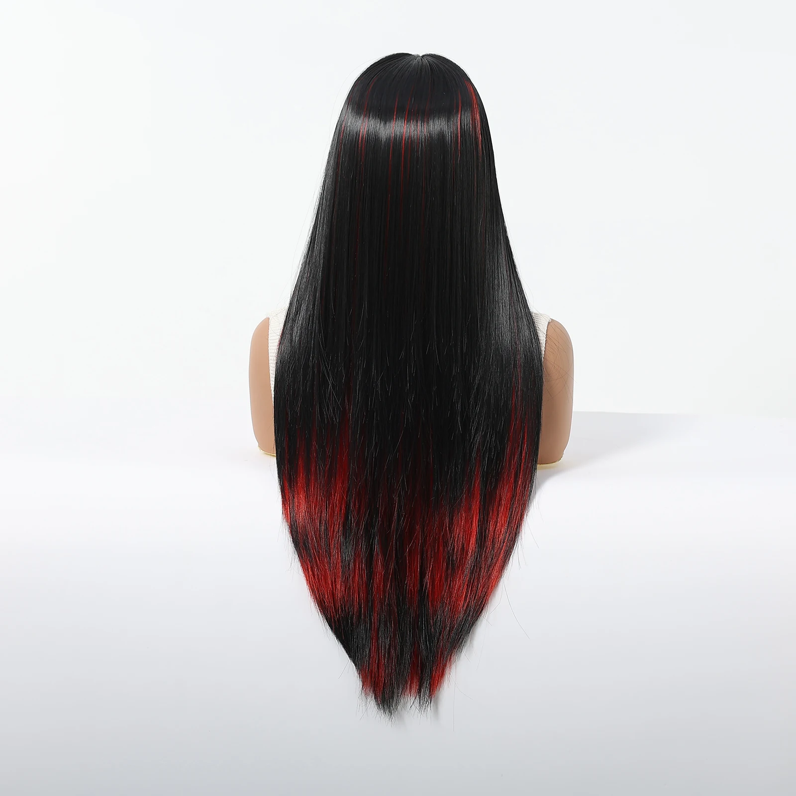 عيد الميلاد طويل مستقيم أسود أحمر تسليط الضوء على الباروكات الاصطناعية مع الانفجارات للنساء البيض لوليتا تأثيري حزب اليومية مقاومة للحرارة #2