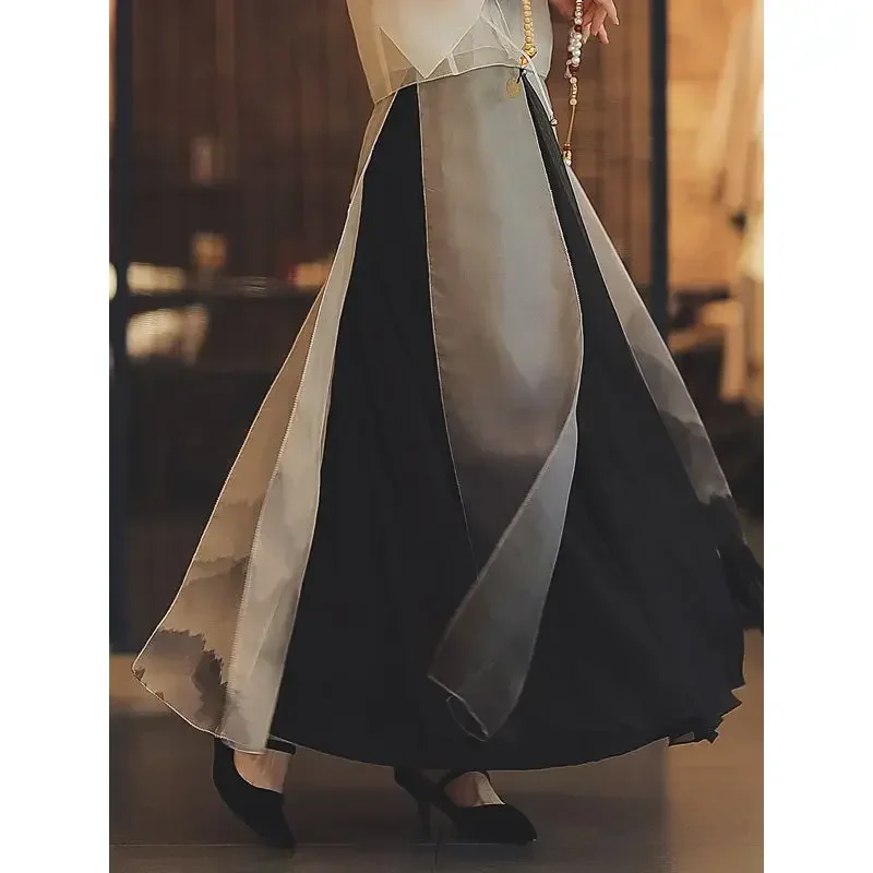 Lato elegancka czarny tusz malowane szwy spódnica twarz konia Vêtements tradycyjne Chinois Femme Vintage Casual spódnica Hanfu